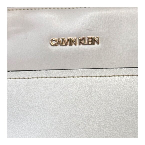 Calvin Klein White Purse Pocketbook Chain Straps Key Item Saffiano Leather Tote - Picture 2 of 12